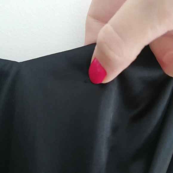 All Saints Kaya Drape Front Asymmetric Satin Black Mini Dress Spaghetti Straps 0 - Picture 13 of 16